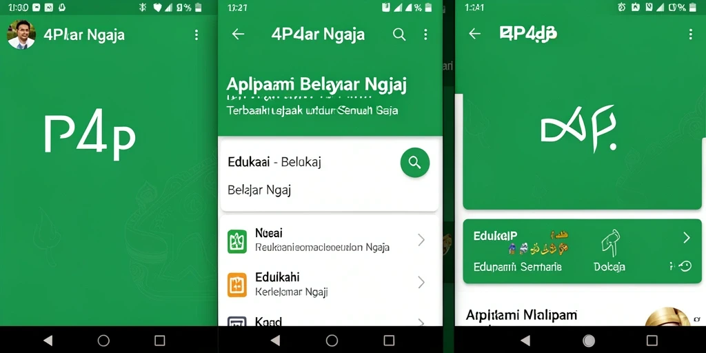 Antarmuka aplikasi 4P4P yang menarik dan fungsional untuk belajar ngaji.