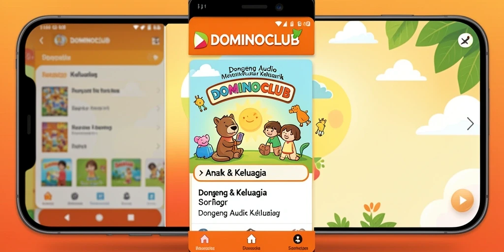 Antarmuka aplikasi DOMINOCLUB dengan koleksi dongeng audio.