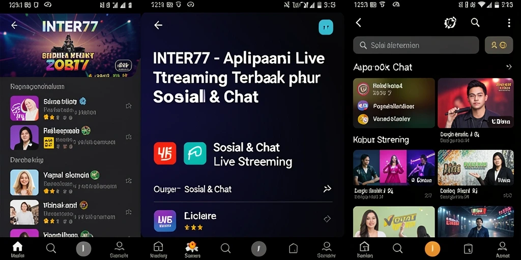 Tampilan antarmuka aplikasi Live Streaming INTER77 yang menarik dan interaktif.