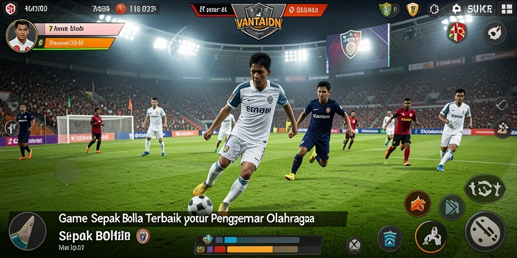 Tampilan antarmuka utama VANTAIDN dengan aksi sepak bola yang mendebarkan.