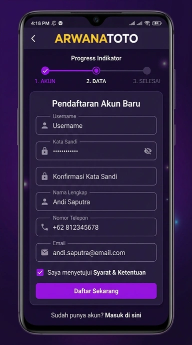 Tampilan halaman daftar arwanatoto